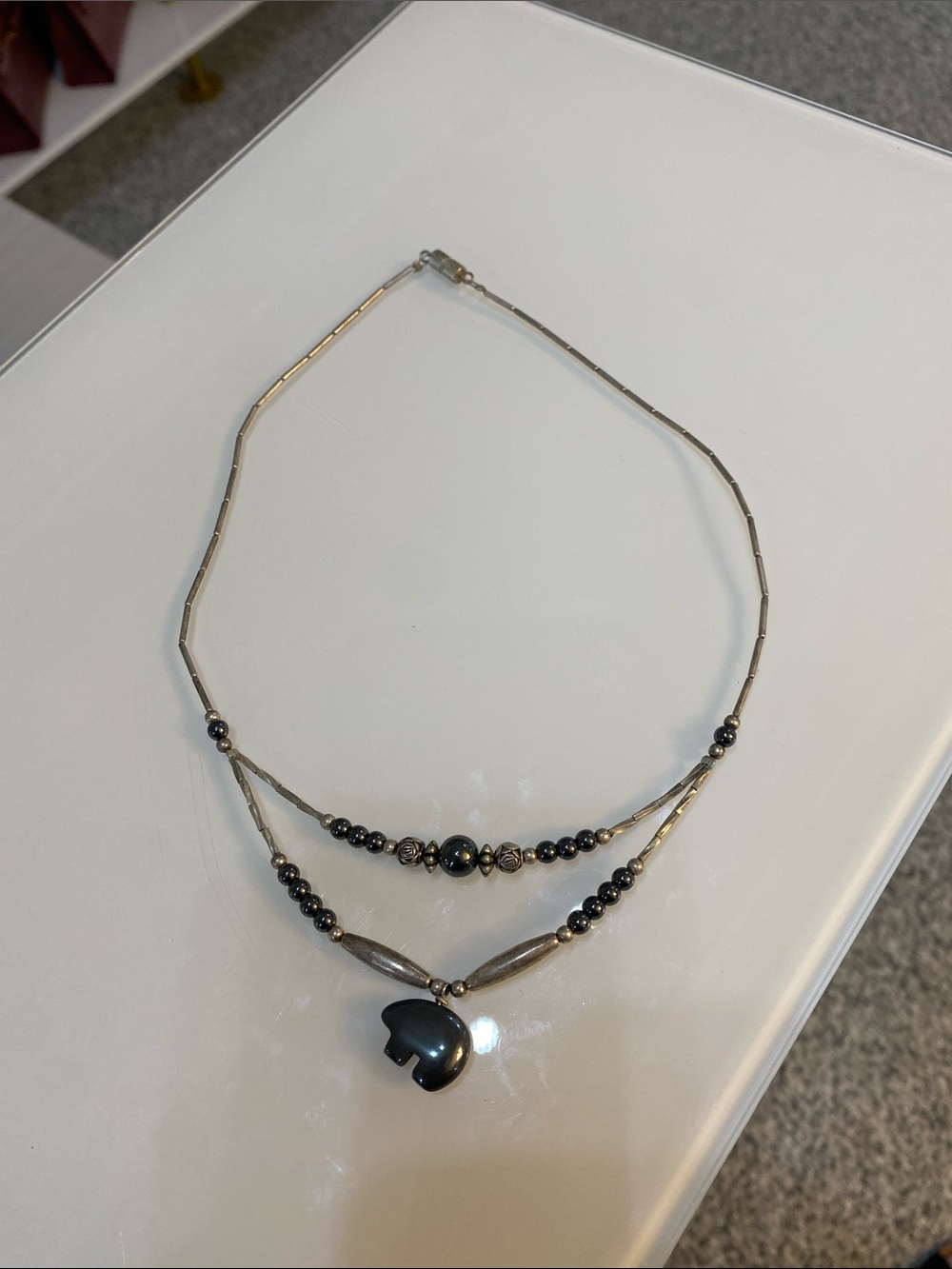 Hematite Beaded Double-Layer Necklace - Unbranded